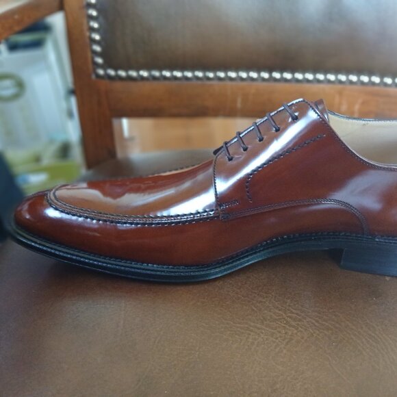 High sheen all leather mens laced formal oxfords. - Picture 10 of 11
